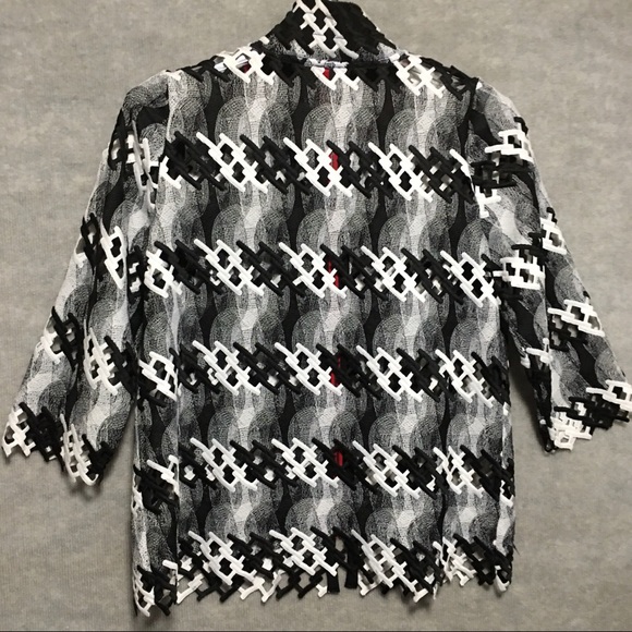 Vtg Unique open cut work Jacket Black & White Red Zips ic by Connie K NWOT med - Picture 4 of 15